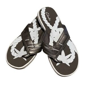 Clarks Women's Brown Bronze Breeze Sea Adjustable Comfort Flip Flops 9M Vacation